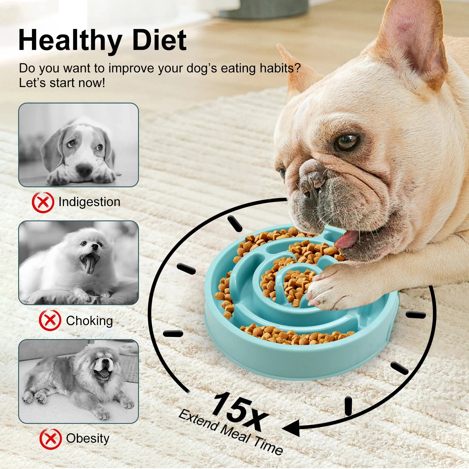 Pet Dog Slow Feeder Bowl Eco Dog Bowl Fun Non Slip Anti-Gulping Slower Food Feeding Dishes for Small Medium Large Dogs Puppy