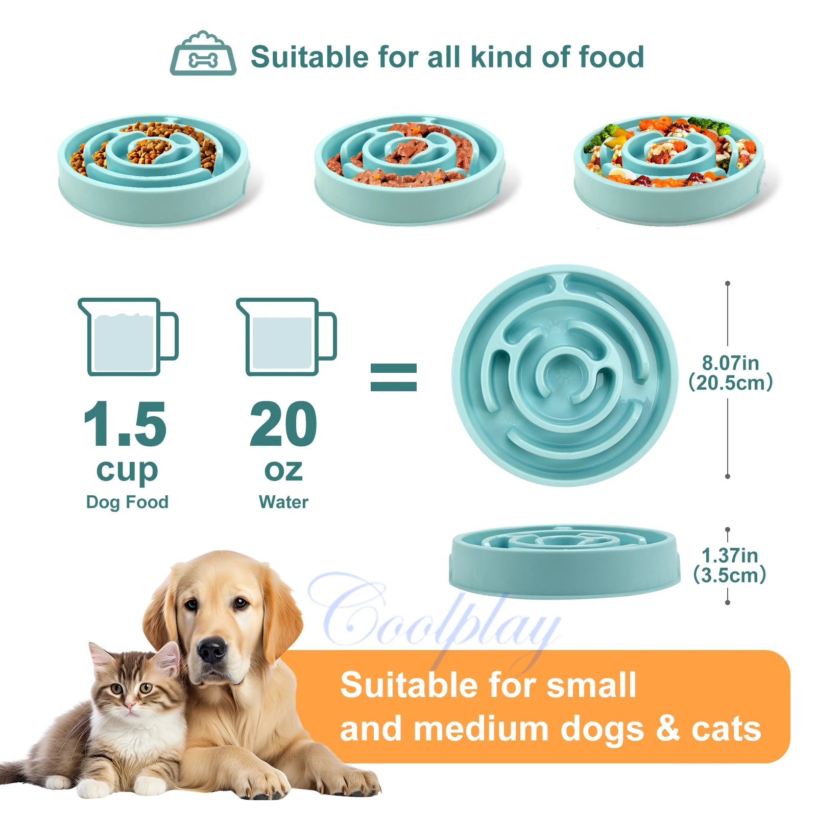Pet Dog Slow Feeder Bowl Eco Dog Bowl Fun Non Slip Anti-Gulping Slower Food Feeding Dishes for Small Medium Large Dogs Puppy